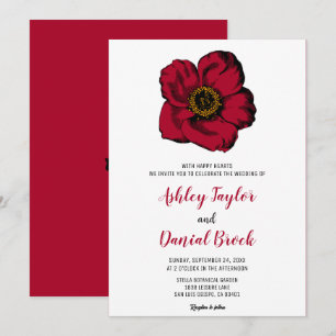 Convite Casamento floral de rosas vermelhas romântica eleg