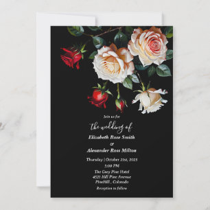 Convite Casamento floral de rosas vermelhas rosadas e bran