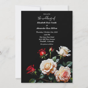 Convite Casamento floral de rosas vermelhas rosadas e bran