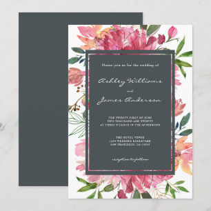 Convite Casamento Floral de Ruby Pink Peony