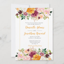 Convite Casamento Floral de Saffron Burgundy Pink Watercol