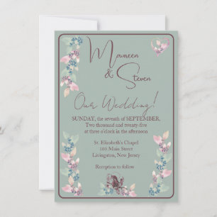 Convite Casamento Floral De Sage, Rosa E Matizes Verdes