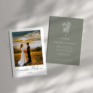 Convite Casamento Floral de Sage Verde Minimalista