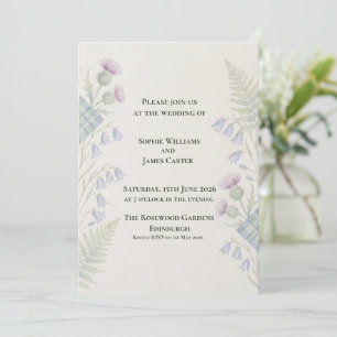 Convite Casamento Floral de Samambaia e Sinuelo Azul Escoc