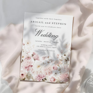 Convite Casamento Floral de Sangue Elegante Branco e Rosa 