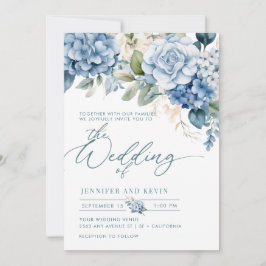 Convite Casamento Floral de Script Moderno de Hydrangea Az