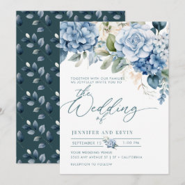 Convite Casamento Floral de Script Moderno de Hydrangea Az