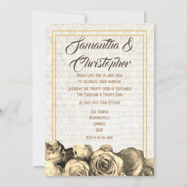 Convite Casamento floral de Sepia pergaminho (Frente)