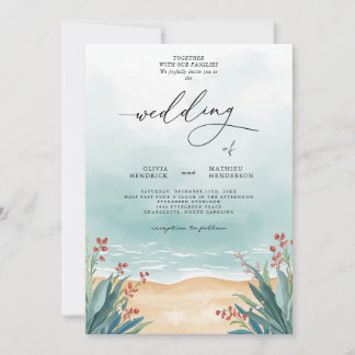 Convite Casamento Floral de Serene Teal Beach