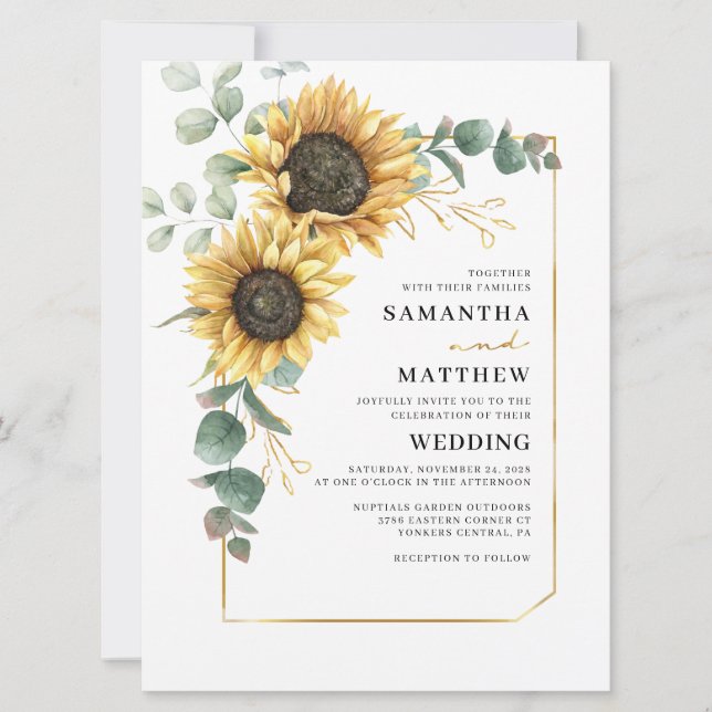 Convite Casamento Floral de Sunflower Eucalyptus Greenery (Frente)