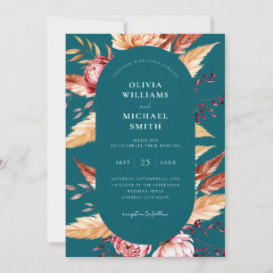 Convite Casamento Floral de Teal Boho Chic