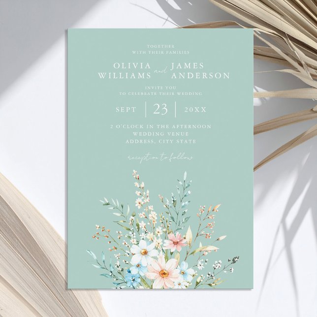 Convite Casamento Floral de Teal Boho Chic Wildflower (Criador carregado)