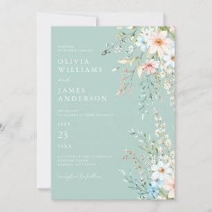 Convite Casamento Floral de Teal Boho Chic Wildflower