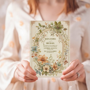 Convite Casamento Floral de Teal Fall Terracotta Watercolo