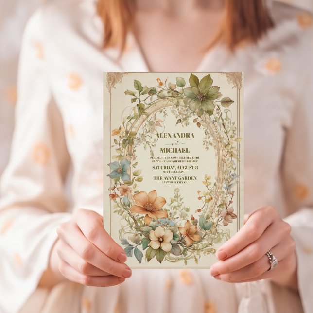 Convite Casamento Floral de Teal Fall Terracotta Watercolo (Criador carregado)