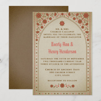 Convite Casamento Floral de Terracota Medieval Elegante