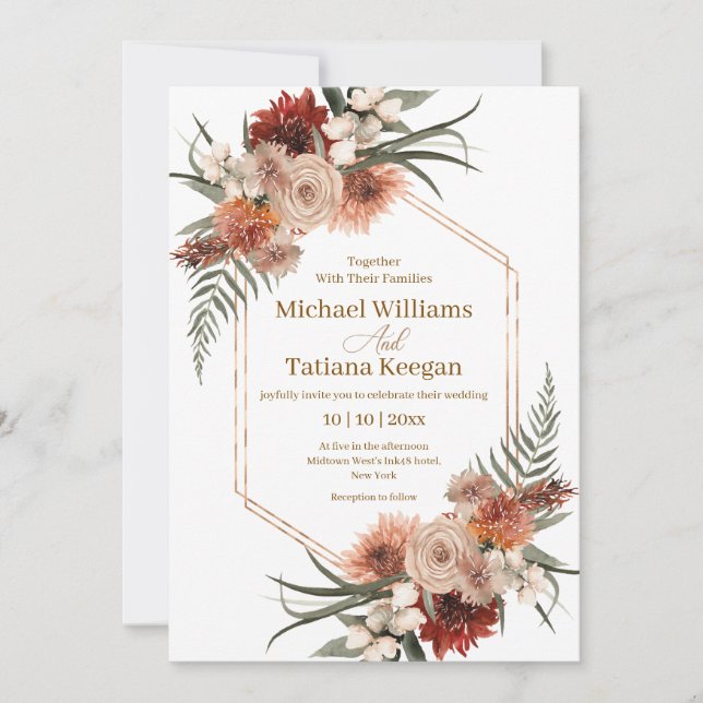 Convite casamento floral de terracotta elegante (Frente)