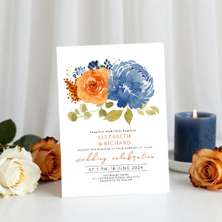 Convite Casamento Floral de Terracotta, Laranja-Burnt mari
