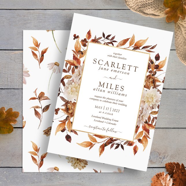 Convite Casamento Floral de Terracotta Watercolor (White Fall Terracotta Watercolor Floral Wedding Invitation by Painted Paperie
)