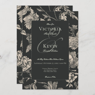 Convite Casamento Floral de Toile de Vintage em Black & Cr