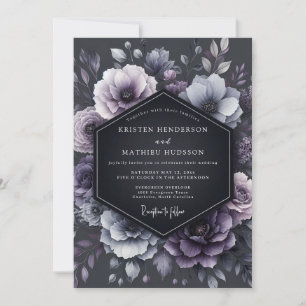 Convite Casamento Floral de Tonalidade Ameixa Profunda