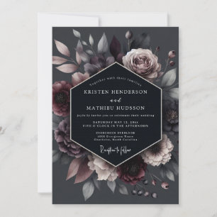 Convite Casamento Floral de Tons Profundos de Ameixa