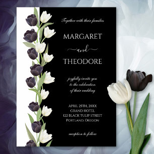 Convite Casamento Floral de Tulipas Negra e Branca Moderna