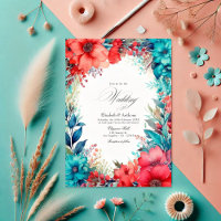 Casamento Floral de Turquesa e Coral Watercolor