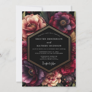 Convite Casamento Floral de Veludo Borgonha