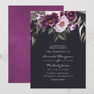 Convite Casamento Floral de Veludo Profundo