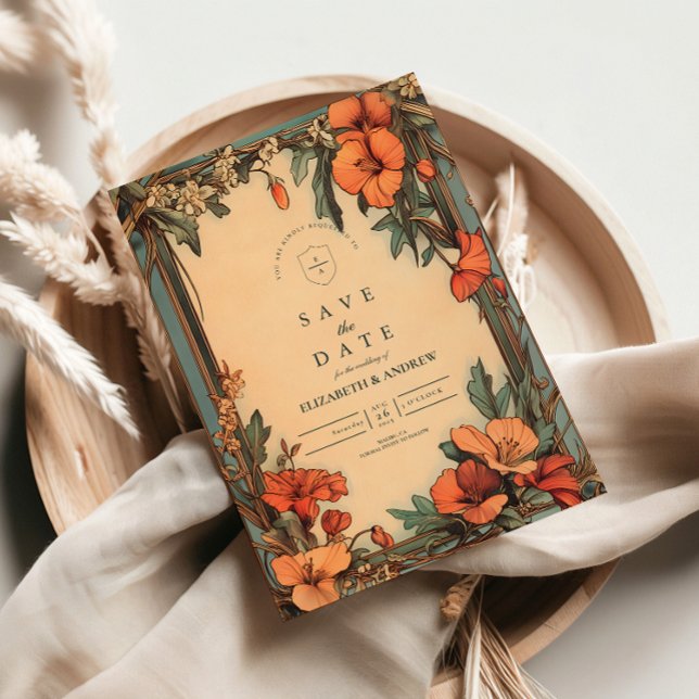 Convite Casamento Floral de Verão Arte Nova (Criador carregado)