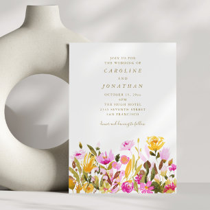 Convite Casamento Floral de Verão com Aquarela Rosa e Amar