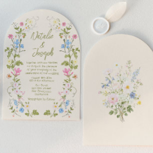 Convite Casamento Floral de Verão com Arco Desenhado à Mão