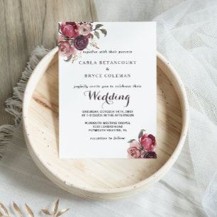 Convite Casamento Floral de Verão de Borgonha Elegante