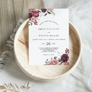 Convite Casamento Floral de Verão de Borgonha Elegante