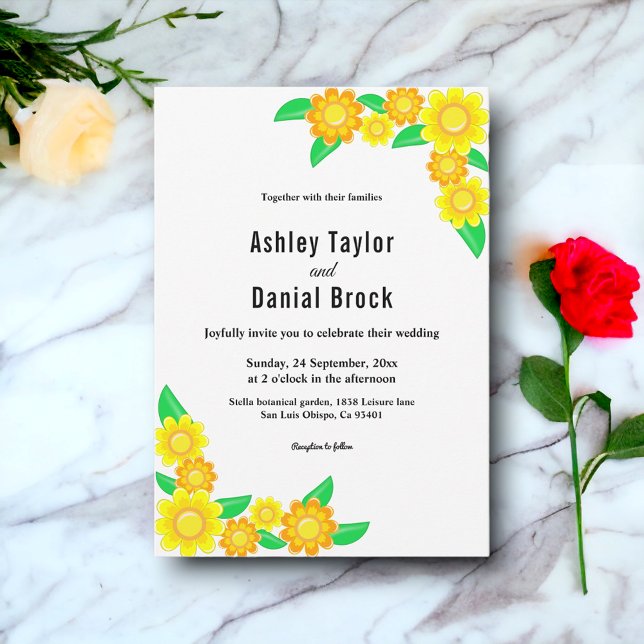 Convite Casamento Floral de Verão de Girassol Botânico Ele (Criador carregado)