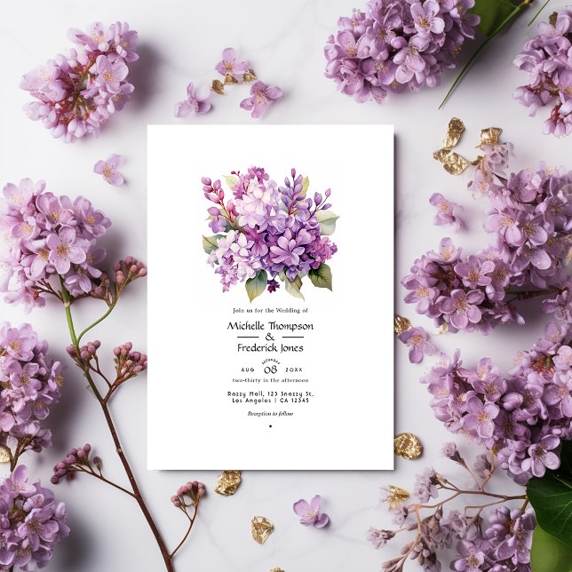 Convite Casamento Floral de Verão de Lilás a Uva (Criador carregado)