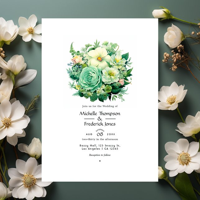 Convite Casamento Floral de Verão de Mint Green e Eggshell (Criador carregado)