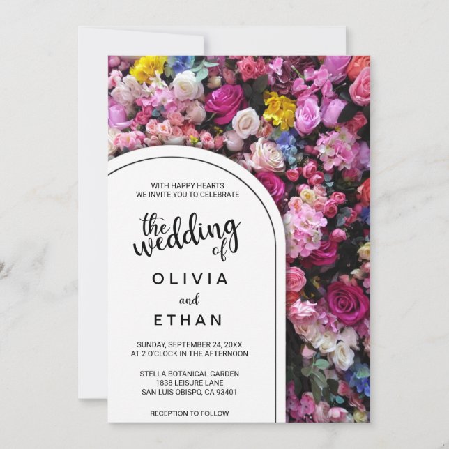 Convite Casamento Floral de Verão de Rosas Rosa Elegantes (Frente)