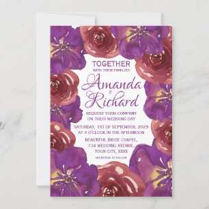 Convite Casamento Floral de Verão e Primavera Roxo Brilhan