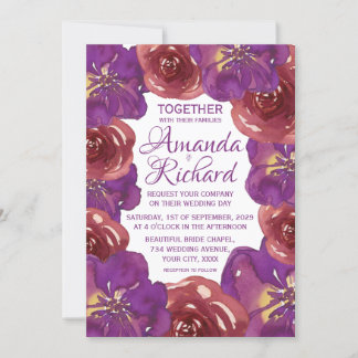 Convite Casamento Floral de Verão e Primavera Roxo Brilhan
