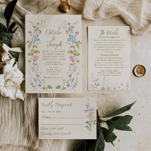 Convite Casamento Floral de Verão Escrito à Mão Retro