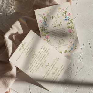 Convite Casamento Floral de Verão Escrito à Mão Tudo em Um