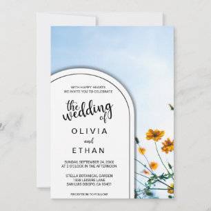Convite Casamento Floral de Verão no Elegant Sky Sunflower