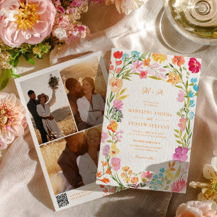 Convite Casamento Floral de Verão no Jardim Boho QR