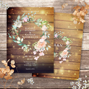 Convite Casamento Floral de Verde Água em Madeira Rústica