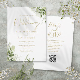 Convite Casamento Floral de Verdura com Código QR em Letra