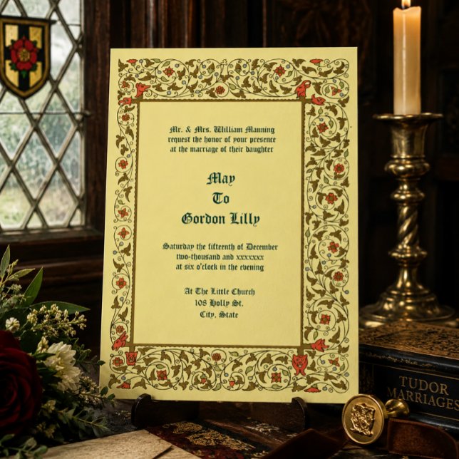 Convite Casamento Floral de Videira em Estilo Medieval Vin (Criador carregado)