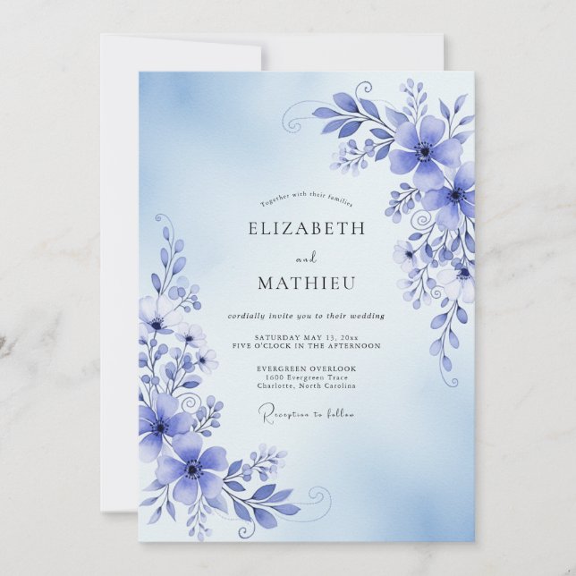 Convite Casamento Floral de Vinca Romance (Frente)