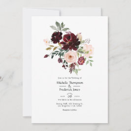 Convite Casamento Floral de Vinho e Rosa